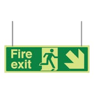 GITD Double Sided Hanging Fire Exit Arrow Down Left/Right 
