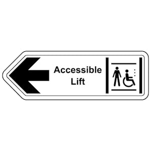 Accessible Lift Arrow Left - Shaped Sign