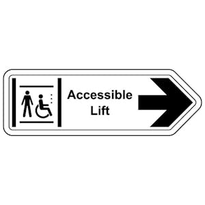 Accessible Lift Arrow Right - Shaped Sign