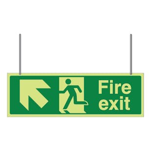GITD Double Sided Hanging Fire Exit Arrow Up Left/Right