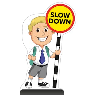 School Kid Cut Out Pavement Sign - Finn - Slow Down