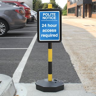 Temporary Signpost - Polite Notice 24 Hour Access Required - Blue