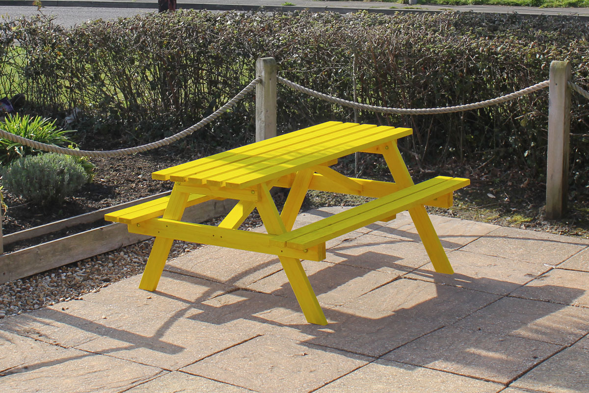 Wooden picnic store bench outdoor