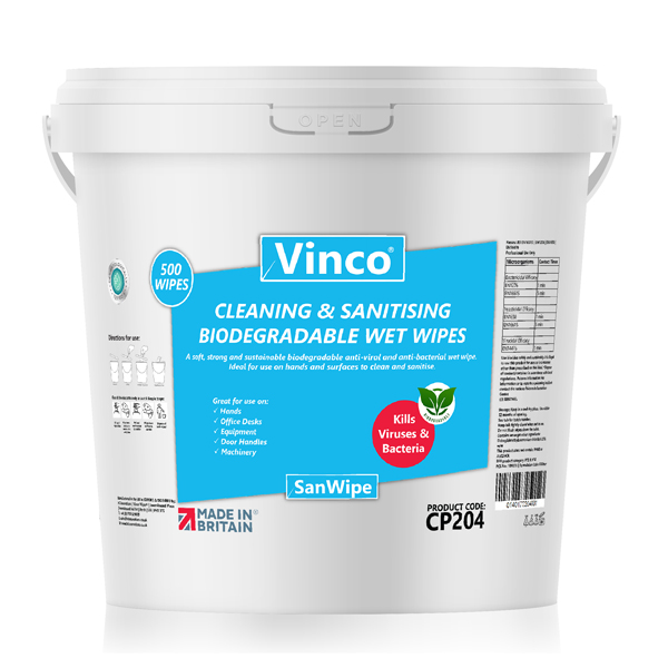 Vinco Zerowipe Bio Degradable Wet Wipes 200 x 200mm Bucket of 500