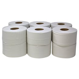 Mini Jumbo Toilet Rolls - 2ply - Flat Sheet - White 