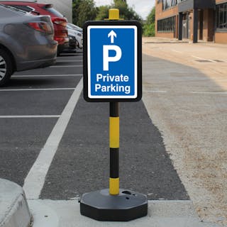 Temporary Signpost - Private Parking - Mandatory Blue Parking - Arrow Up