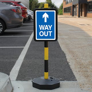 Temporary Signpost - WAY OUT - Blue Arrow Up