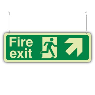 Photoluminescent Double Sided Fire Exit Arrow Up Left/Right - Hanging Sign