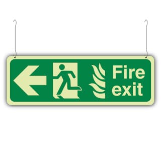 Photoluminescent Double Sided NHS Fire Exit - Arrow Left/Right  - Hanging Sign