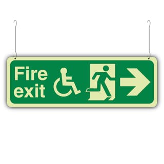 Photoluminescent Double Sided Wheelchair Fire Exit with Text Arrow Left/Right - Hanging Sign