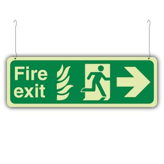 Photoluminescent Double Sided NHS Fire Exit Arrow Left/Right - Hanging Sign
