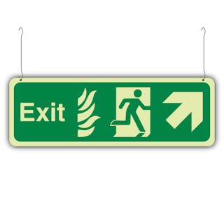 Photoluminescent Double Sided NHS Exit Arrow Up Right/Left - Hanging Sign