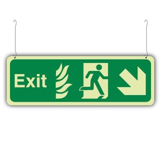 Photoluminescent Double Sided NHS Exit Arrow Down Right/Left - Hanging Sign