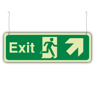 Photoluminescent Double Sided Exit Arrow Up Right/Left - Hanging Sign