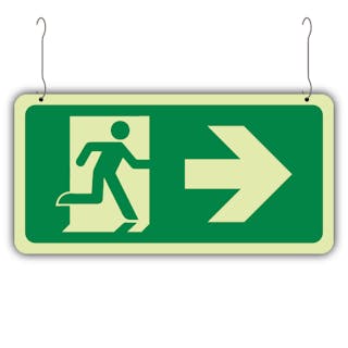 Photoluminescent Double Sided Fire Exit Man Running Left/Right - Hanging Sign