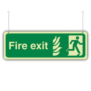 Photoluminescent Double Sided NHS Fire Exit Man Left/Right - Hanging Sign