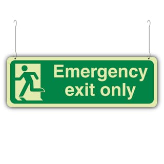 Photoluminescent Double Sided Emergency Exit Only Right/Left - Hanging Sign