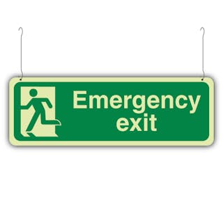 Photoluminescent Double Sided Emergency Exit Right/Left - Hanging Sign