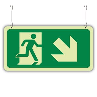 Photoluminescent Double Sided Emergency Exit Arrow Down Right/Left - Hanging Sign