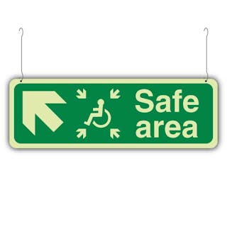 Photoluminescent Safe Area Arrow Up Left - Icon Centre - Landscape - Hanging Sign