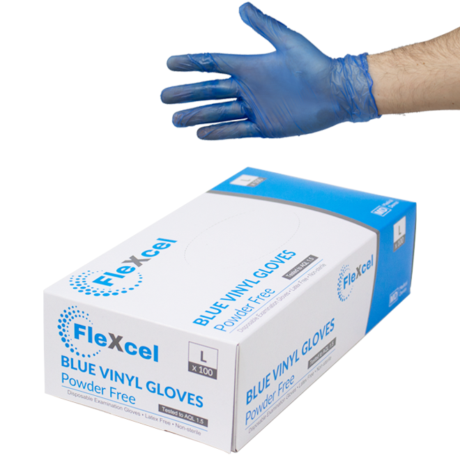 Flexcel Powder Free Blue Vinyl Gloves