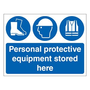 Personal Protective Equipment Stored Here - With Symbols -  Landscape