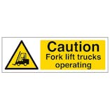 Eco-Friendly Caution Fork Lift Trucks Operating - Landscape