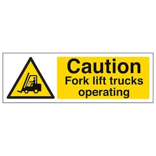 Eco-Friendly Caution Fork Lift Trucks Operating - Landscape