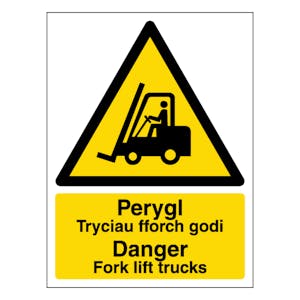 Welsh/English - Danger Fork Lift Trucks - Portrait