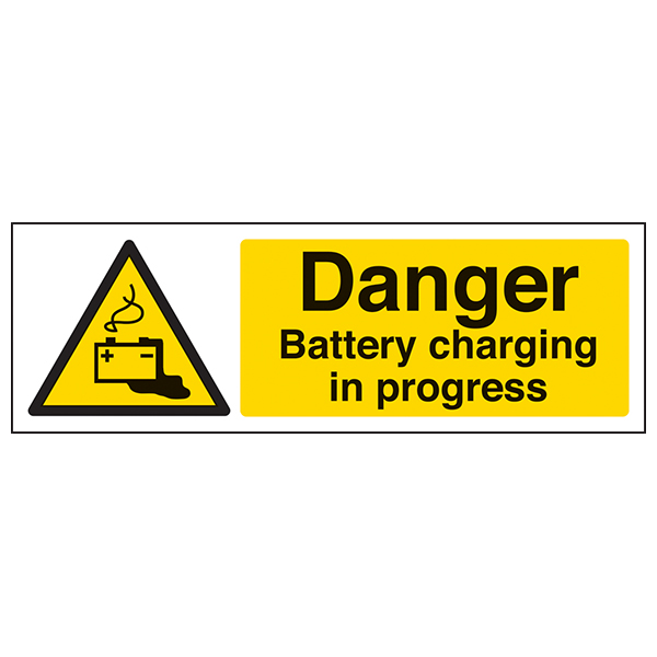 Warning Sign DANGER Battery charging in progress 300x200mm Safety Signs 