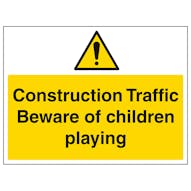 Construction Traffic Beware Of Children - Large Landscape