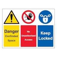 Danger Confined Space / No Unauthorised Access / Keep Locked - Landscape