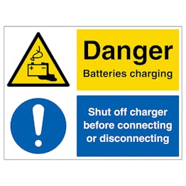 Danger Batteries Charging, Shut Off Charger
