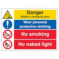 Danger Battery / Wear PPE / No Smoking / No Naked Light