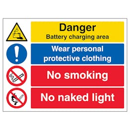 Danger Battery / Wear PPE / No Smoking / No Naked Light