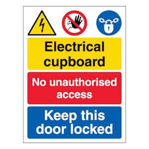 Electrical cupboard/No unauthorised access/Keep this door locked