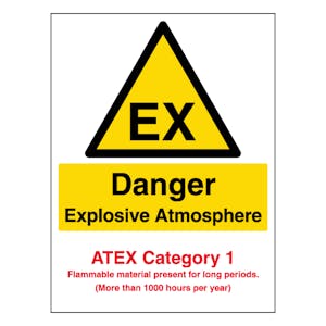 Danger Explosive Atmosphere - Atex Category 1 - Portrait