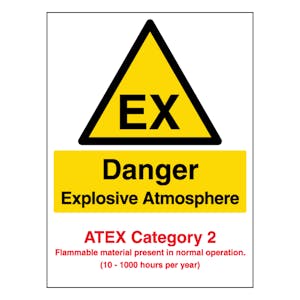 Danger Explosive Atmosphere - Atex Category 2 - Portrait