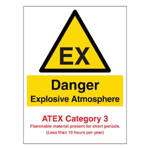 Danger Explosive Atmosphere - Atex Category 3 - Portrait