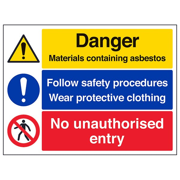 Caution Asbestos, No Admittance, Wear Protective Clothing Safety