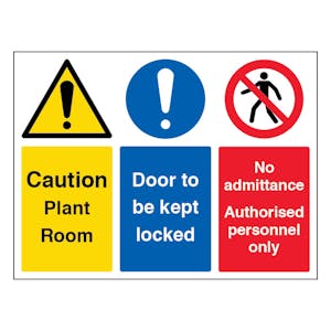 Caution Plant Room / Door Kept Locked - Landscape