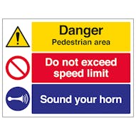 Pedestrian Area / Speed Limit / Sound Your Horn - Large Landscape