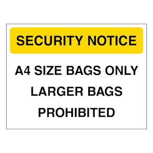 Security Notice A4 Size Bags Only - Yellow