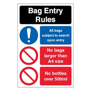 Bag Entry Rules No Bags Larger Than  A4 Size - Portrait
