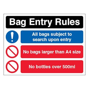 Bag Entry Rules No Bags Larger Than  A4 Size - Landscape