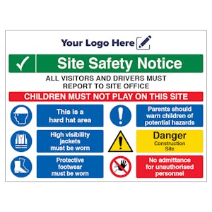 Multi Hazard Site Safety All Visitors To Site Office - 600mm x 450mm - Custom