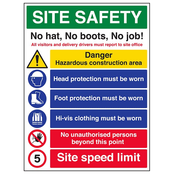 Site Safety / No Hat No Boots No Job | Caution / Danger | Safety Signs ...