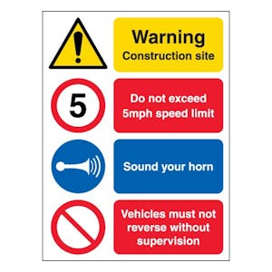 Warning Construction Site Do Not Exceed 5Mph Signs - Portrait