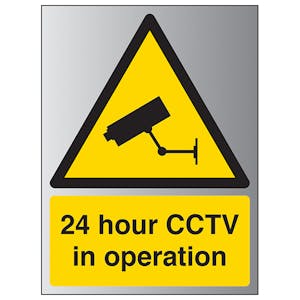 24 Hour CCTV In Operation - Portrait - Aluminium Effect