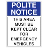 This Area Must Be Kept Clear For Emergency Vehicles - Portrait
